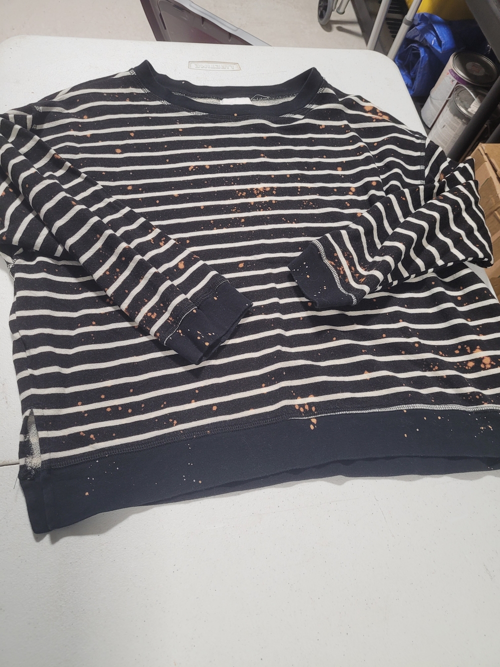 Black & White Striped Crewneck Top with Rust Speckle - Picture 1 of 3